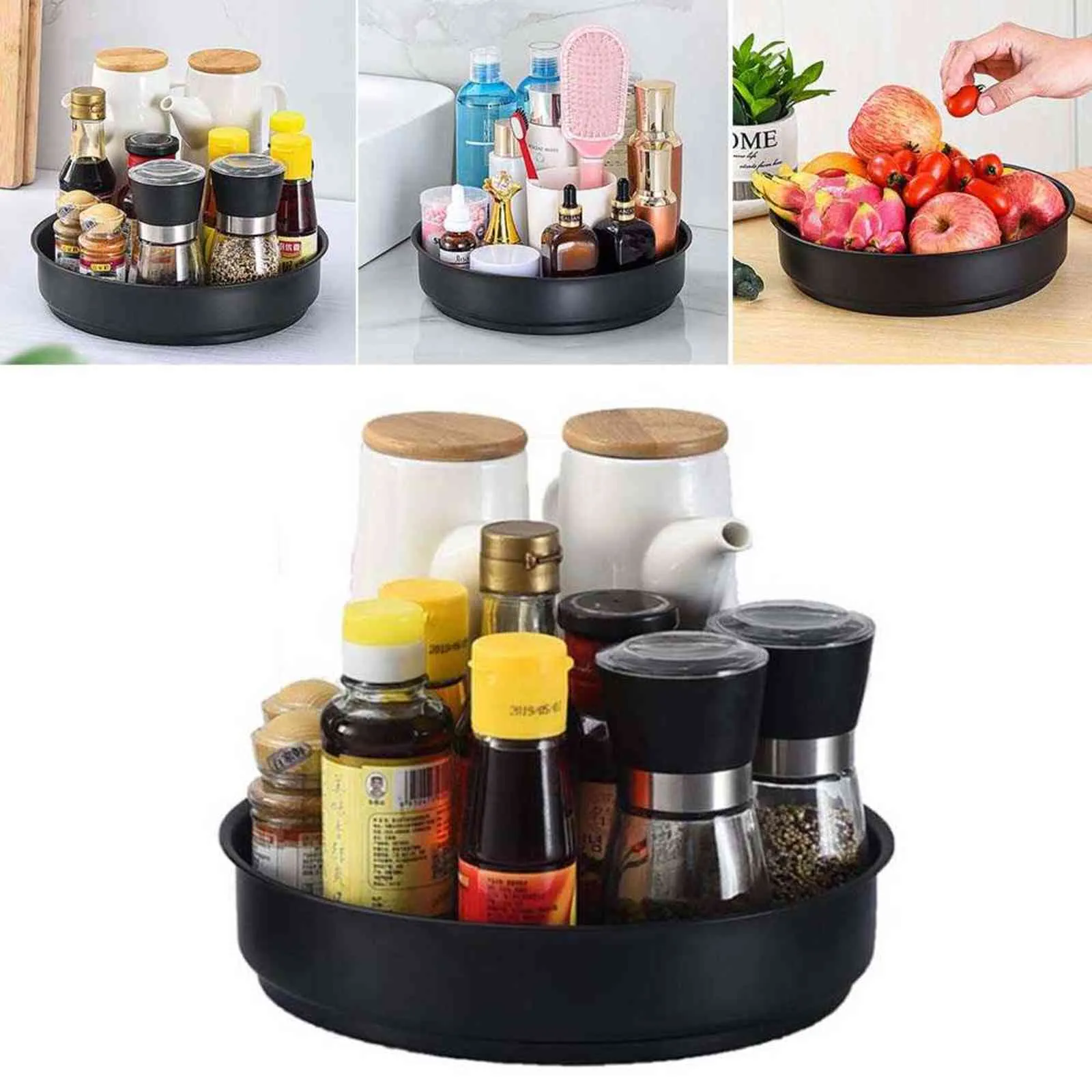 360 Rotating Tray Kitchen Easy Storage Container Spice Jar Snack ...