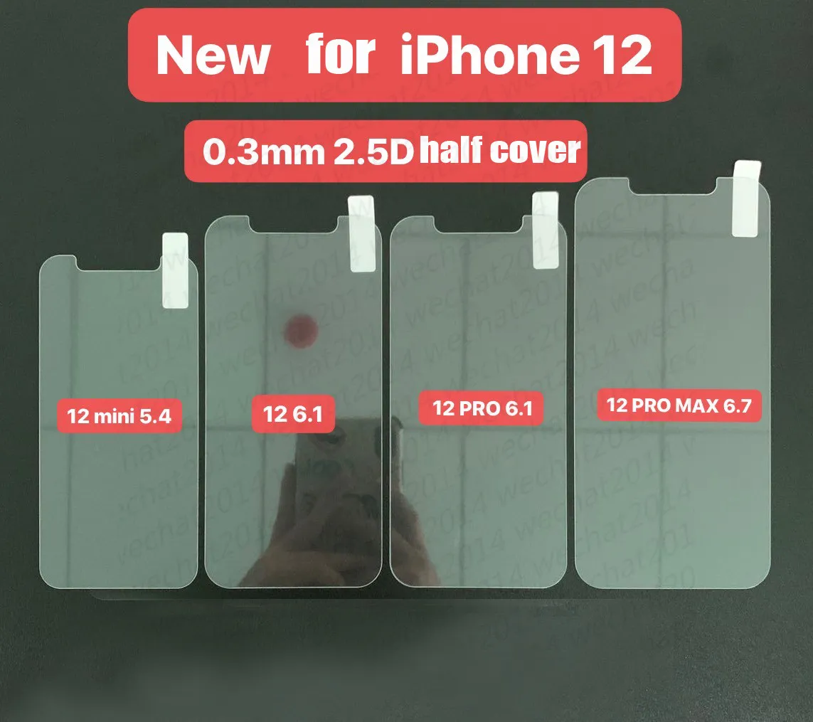 1000PCS 9H 2.5D Protetor de tela de vidro temperado para iPhone 12 mini 12 Pro Max Free DHL