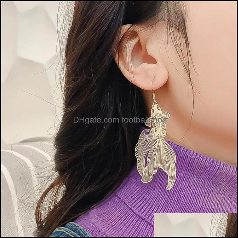Dangle & Chandelier Fashion Koi Earrings Personality Metal Piece Pendant Hollow Big For Women Gift Jewelry Fish 2021