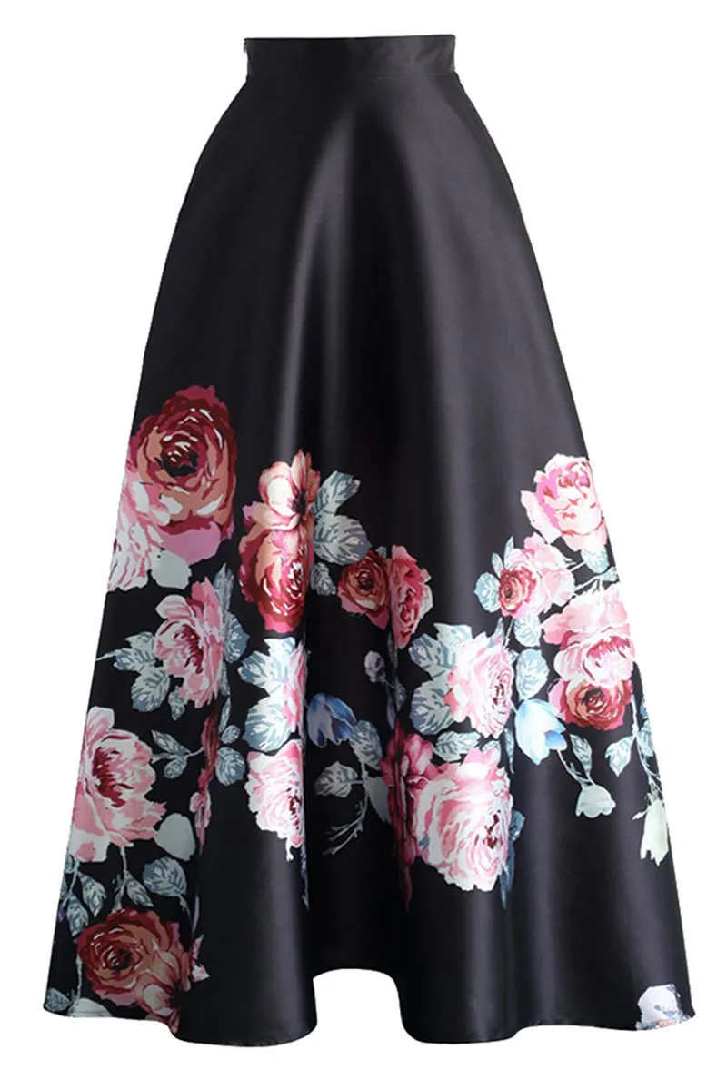 Blossoming-Black-High-Waist-Maxi-Skirt-LC65017-3-1