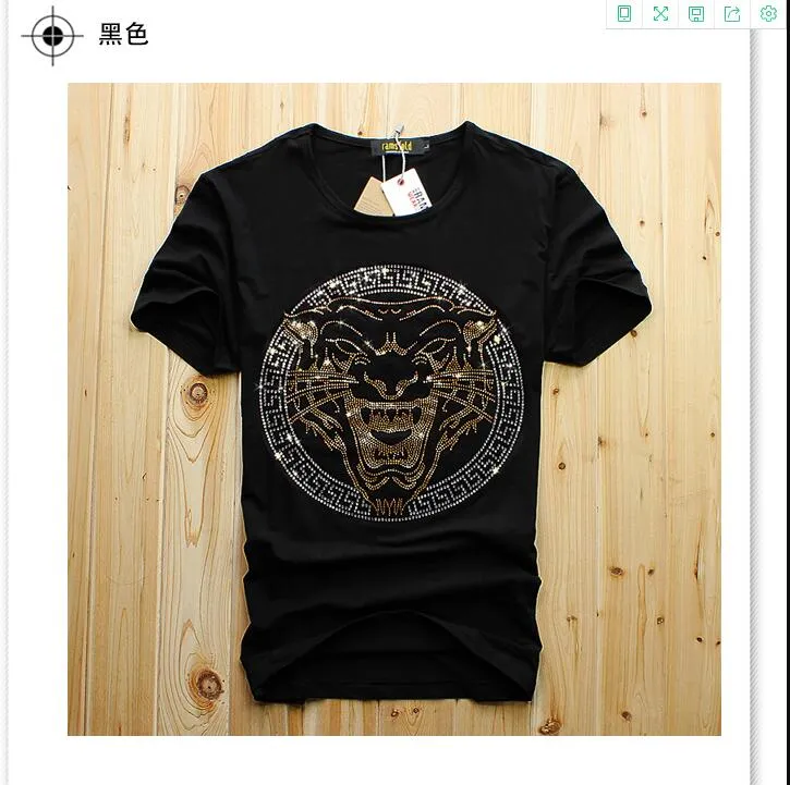 2021 Mode Mäns Svart Färg Kort T-shirt Tiger Luxury Diamond Design Casual Bomull Kortärmad T-shirts Märke Hip Hop Bomull O-Neck Tops Mäns vita mode
