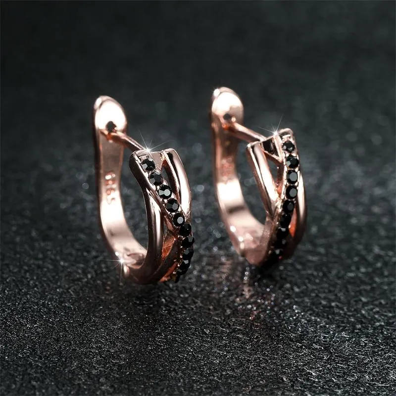 Hoop & Huggie Elegant Women Cross Black Stone Minimalist Gift Low-key Party Daily Wearable Trendy Fashion Female Rose Gold Color Jewelry