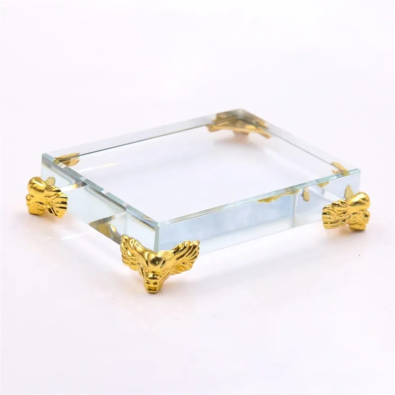 Rectangle Crystal Glass Cube Base Decorations Craft Base Feng Shui Home Decoration Accessories Modern Display Stand Holder Gifts 210727