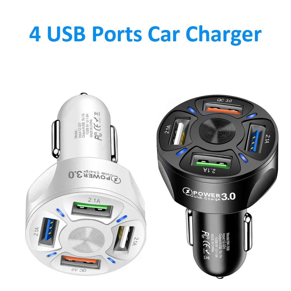 48W 빠른 자동차 충전 7A 미니 4 포트 USB iPhone 용 빠른 충전 12 Xiaomi Huawei 휴대 전화 충전기 자동차 in Car