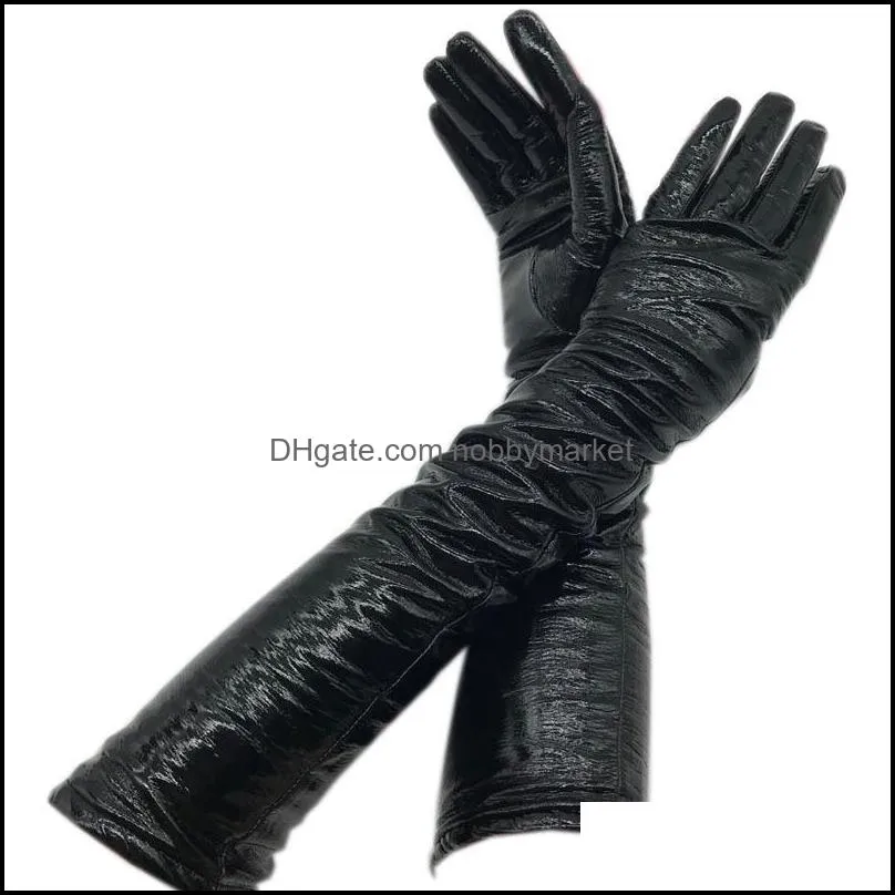 gloves new style sheepskin patent bright Leather ladies winter warm driving arm sleeve fashion long 201020