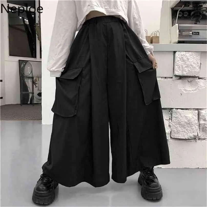 Neuploe Japonais Loisirs Grand Pantalons de causalité Pantalon de causalité Des pantalons à jambe larges étendus Taille haute Street 58337 210915