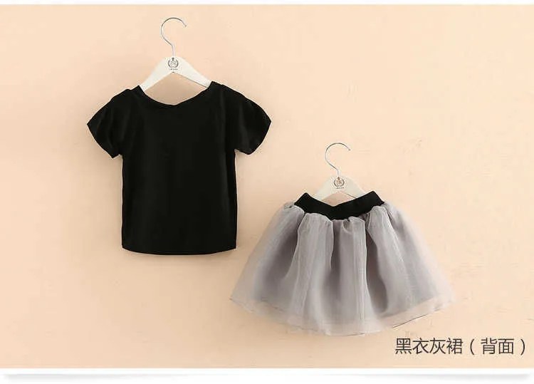  Summer 2-10 Years Teenager Kids Girl Birthday Party Elegant Princess Solid Colour Bow T Shirt+Lace Skirt 2 Piece Dress Sets (7)