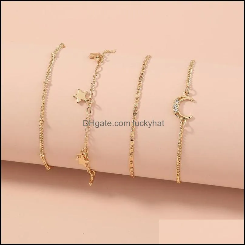 Link, Chain 4pcs/set Elegant Star Moon Geometric Crystal Infinity Pentagram Tassel Multi-layer Bracelet Jewelry For Women Wholesale