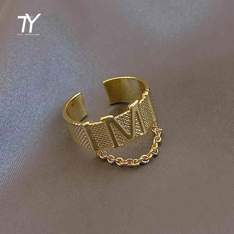 New Gothic Stainless Steel Chain M Letter Opening Gold Rings For Woman 2021 Korean Fashion Jewelry Party Girl's Unusual Ring Set