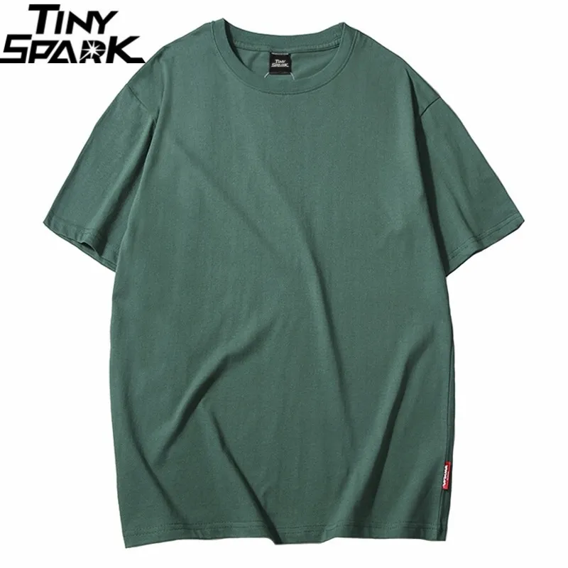 Harajuku просто футболка летний хип-хоп футболка 100 хлопчатобумажных мужчин зеленые футболки стритвальства повседневные основные топы тройники с коротким рукавом 210317