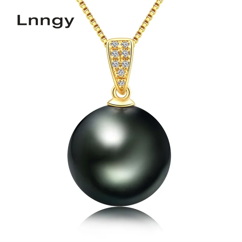 18k золотое ожерелье настоящий алмаз черный жемчужный кулон 10-11 мм таитянские женщины с серебряной цепью (подарки) 210628