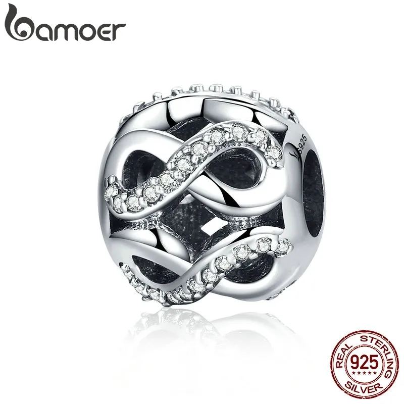 BAMOER Authentic 925 Sterling Silver Openwork Infinity Love ,Clear CZ Beads fit Bracelets & Bangles DIY Fine Jewelry SCC141 Q0531
