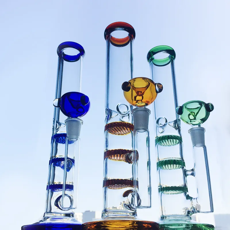 Colorful bongs Glass Bong Hookahs Heady Beaker Bong Triple Honeycomb 10 Inch Oil Dab Rigs 14mm Female Joint 4mm Thick Water Pipes With Bowl WP525