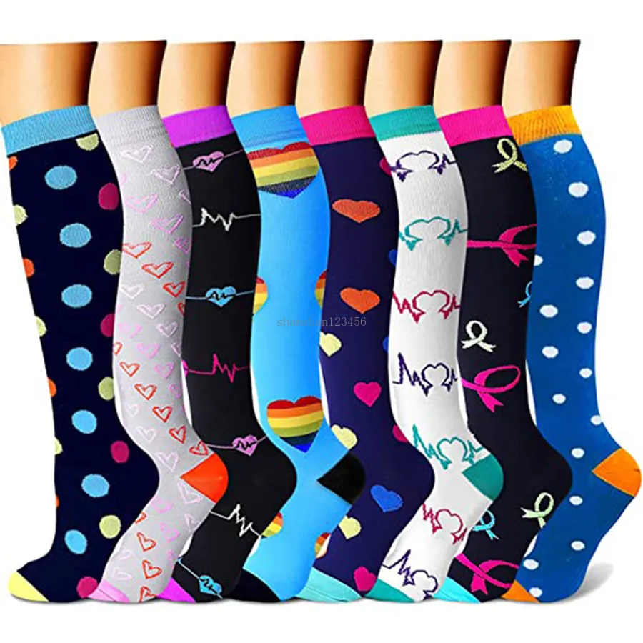 Mode Dot coeur impression chaussettes bas femmes hommes genou haut Sport course voyage cyclisme bas bonneterie volonté et sable