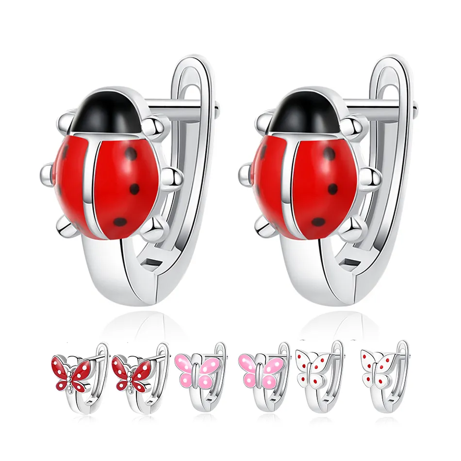 BELAWANG 2020 Regalo Di Natale In Argento Sterling 925 Animale Coccinella Bambino Smalto Rosso Coccinella Orecchini per Le Donne