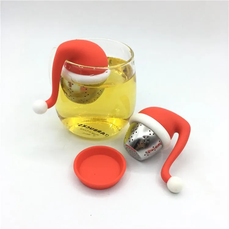 シリコーンクリスマス帽子茶注入装置フィルターツールディフューザー形ティーバッグメーカーの注入者ストレーナーギフトクリエイティブデザイン高温レジスト