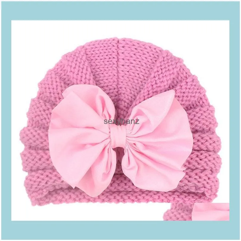 Baby Girls Boys Knot Ball Caps Spring Autumn Kids Knitting Wool Hats Infant Toddler Boutique Turban Elastic Beanie Caps Infant Baby