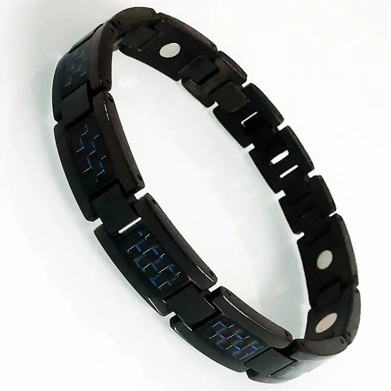 Lien, Chaîne Mode Noir En Acier Inoxydable Bleu Bracelets En Fibre De Carbone Pour Hommes Thérapie De Soins De Santé Bracelet Magnétique Femmes Bijoux Cadeaux