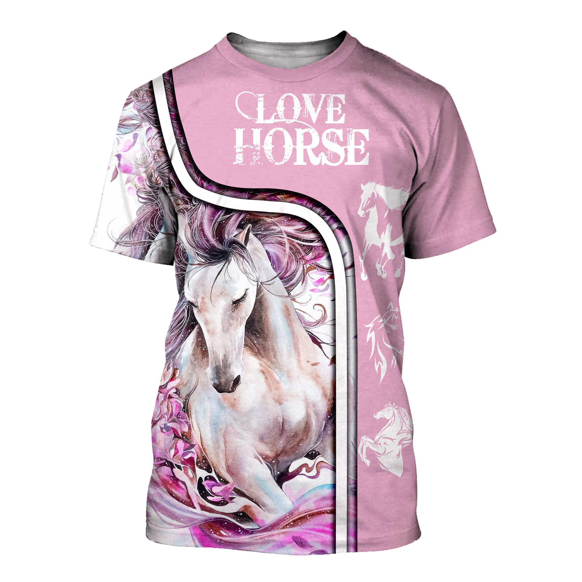 3d koń druk t shirt dla chłopca Comfort Eens Summer Funny Animal OP Krótki Rękaw Girl Fashion Ops 210629