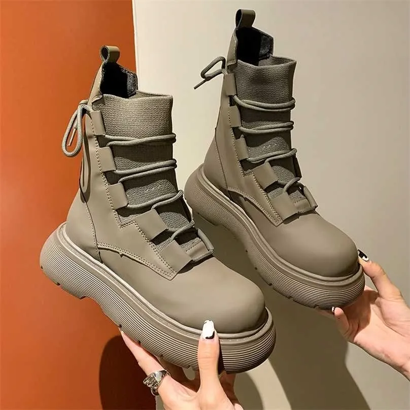 Punk Gothic Sock Boot Retor Lace Up Black White Ankle For Designer Ladies PU Leather Platform 211105