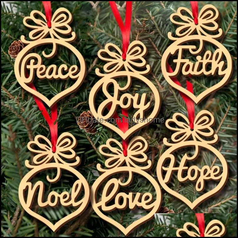 6Pcs a Lot Merry Christmas Decorations Wooden Hollow Ornament Christmas Tree Hanging Pendant Decoration xmas Enfeites HWA7496