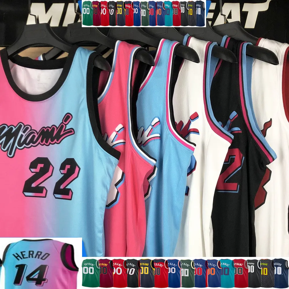 Dwyane 3 Wade Jimmy 22 Butler Basketball Jersey mens Tyler 14 Herro Bam 13 Adebayo Jerseys Stitched pink black white