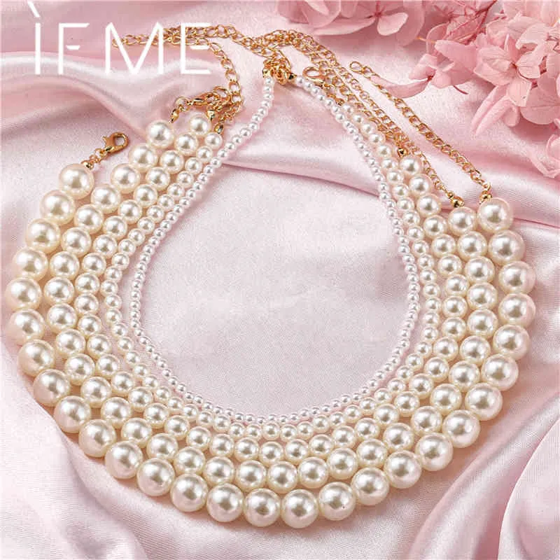 Om mig klassiskt vitt halsband för kvinnors pärlor immitation pearl krage 14mm enkla stora nacke choker trendiga smycken