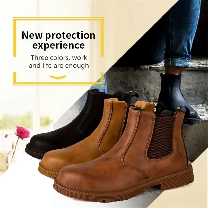 Anti-smashing Safety Shoes Wear High-top Boots Men Slip Waterproof Oil Labor Protective 211217