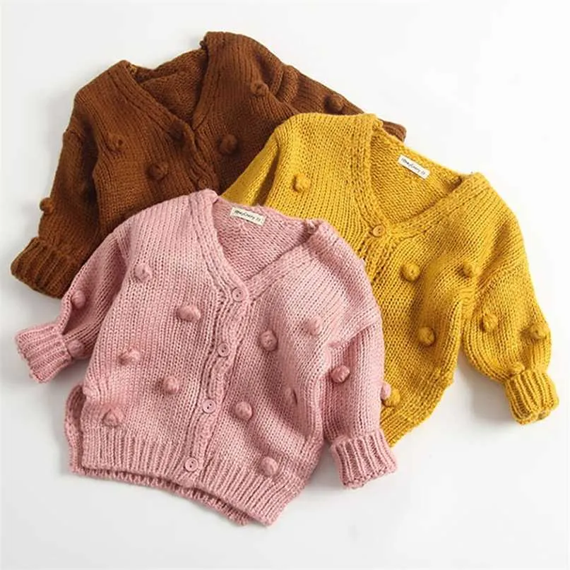 春の秋の赤ちゃんの女の子編み具カーディガンコート子供セーターコットンセーターシングルファッションブランドの服211028