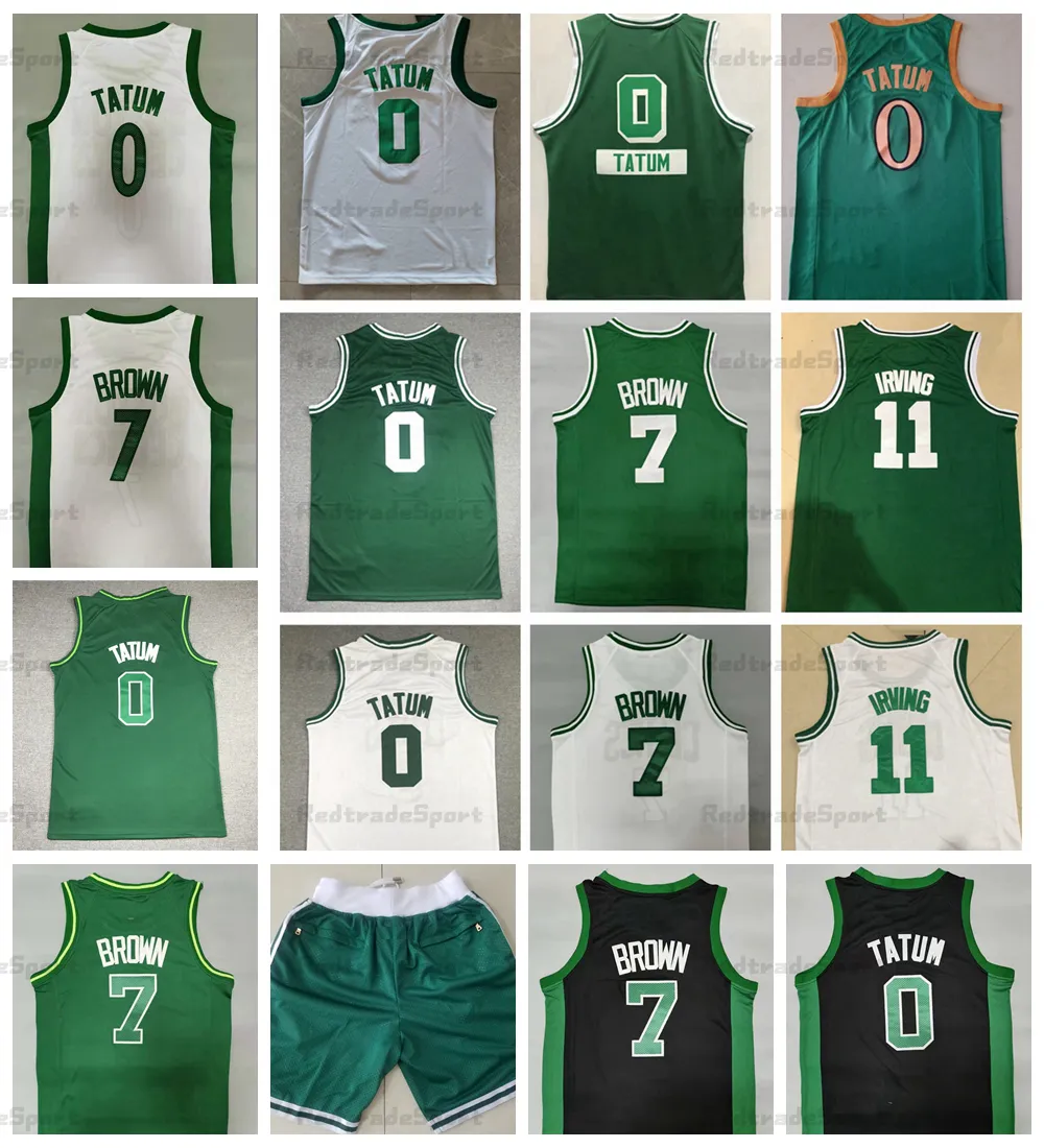 メンズ0 jayson Tatum 7 Jaylen Brown Basketball Jerseys 75th City Green Black White Kyrie 11アーヴィングジャージーステッチシャツS-XXL