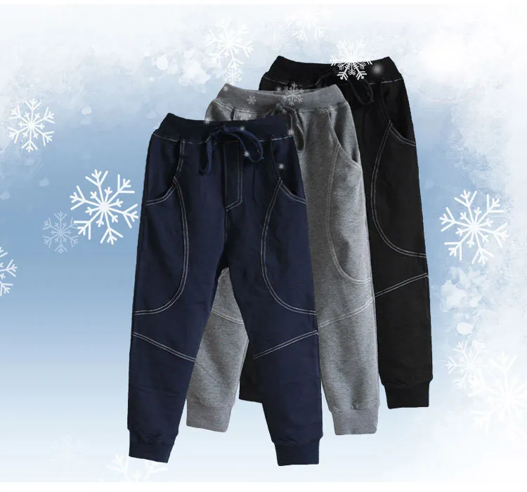 Winter Teenage Boys Warm Thick Pants Cotton Pockets Kids Sports