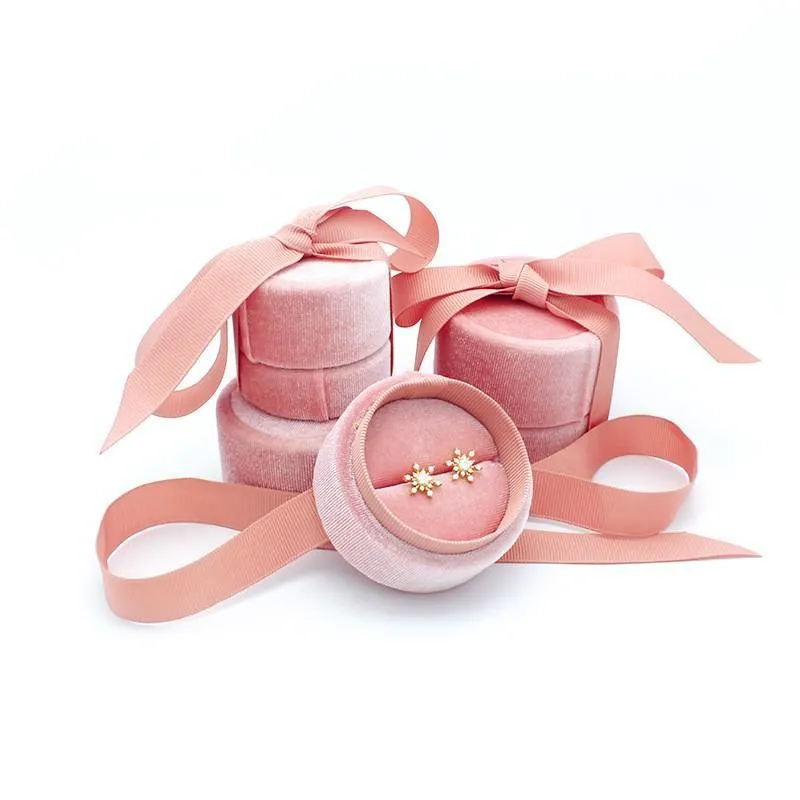 2021 Круглая бархатная коробка для ювелирных изделий розовый бархатный лук бантики ручной работы колье кольцо украшенная коробка