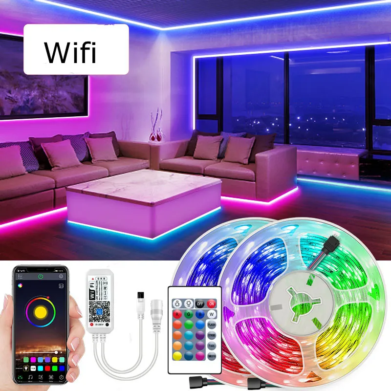 5-30m LED Strip 2835 Não há À Prova D 'Água RGB Flexível LEDs Fita de Fundo Luzes Telefone App WiFi Controle Remoto Decoração da Lâmpada para Wall Bedroom D2.0