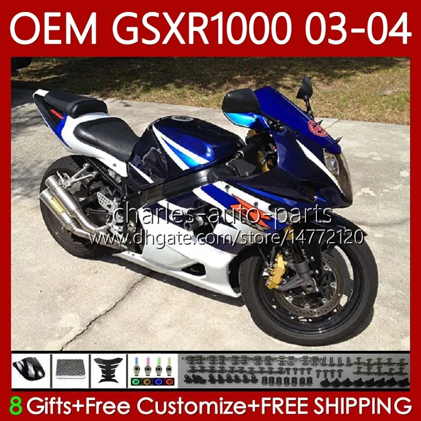 Suzuki GSXR-1000 K 3 GSX R1000 GSXR 1000 CC 2003-2004 화이트 블루 Bodywork 67no.29 1000CC GSXR1000 K3 03 04 GSX-R1000 2003 2004 OEM 페어링 키트