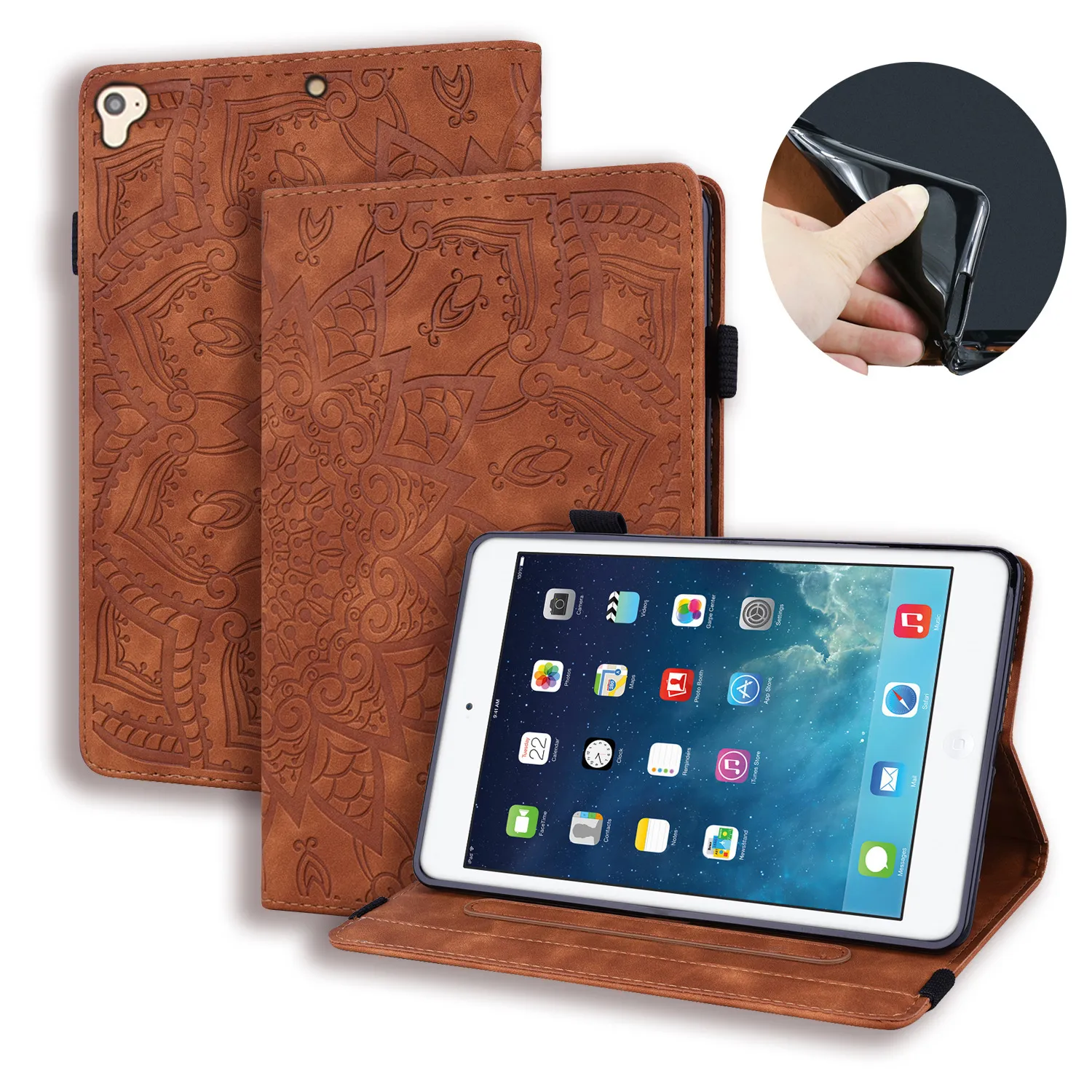 Court Floral Court Floral PU PU Couro Capas De Tablet Avançadas Business Flip Stand Capa protetora para iPad 12.9 10.5 9.7 Mini 1/2/3/4/5/6 Galaxy T870 T875 T970 T975