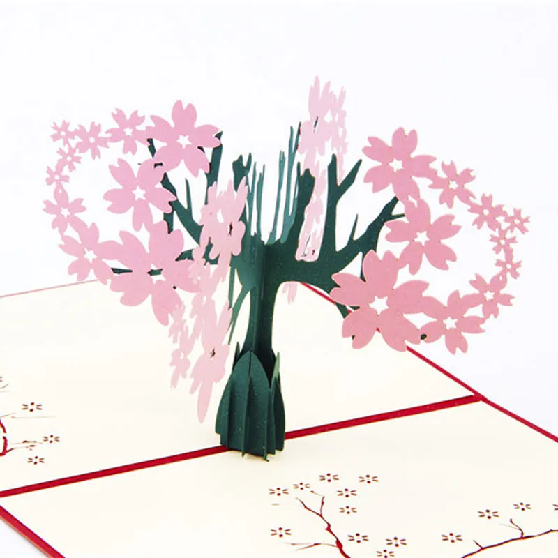 Laser Cut Bröllop Inbjudningar 3D Söt Tree Pop Up Card Valentine's Day Greeting Cards Festive Party Supplies