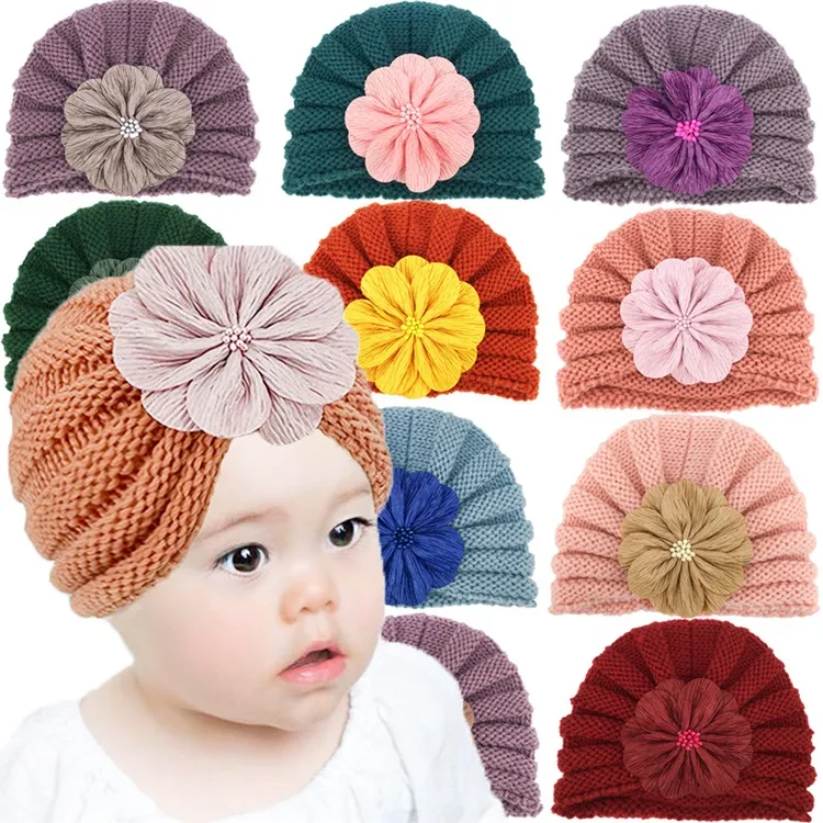 Kinderkap Baby Gebreide Mutsen Kinderen Bloemen Wol Hoed Winter Warm Pasgeboren Foetus Hat9199