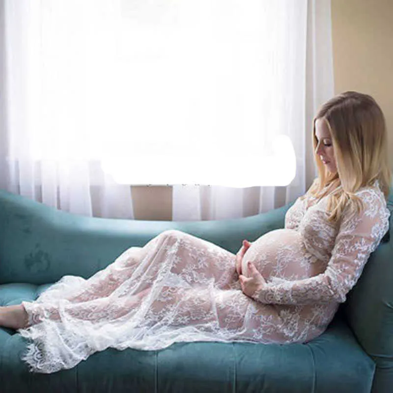 Photographie de maternité Props Maxi Robe Plus Taille Vêtements de grossesse Robe de maternité en dentelle pour la prise de vue Photo Robe enceinte d'été Q0713