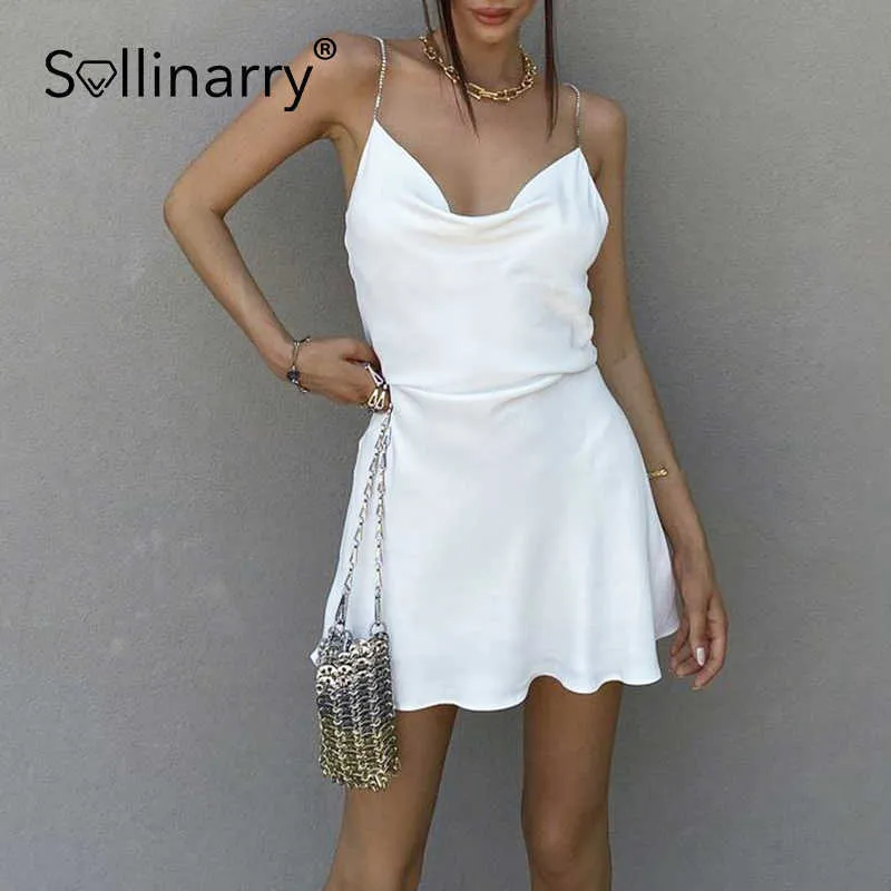 Sollinarry Summer Deep V-образным вырезом Спагетти ремешок платье сексуальные спинки bodycon мини женские платье ночной клуб цепь без рукавов Vestidos 210709