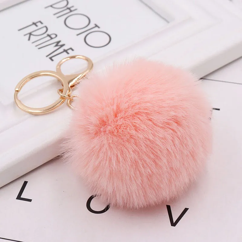 50PCs Trinket Fluffy Artificial Rabbit Fur Ball Chain Pompons Chain Women Car Bag Key Ring Smycken