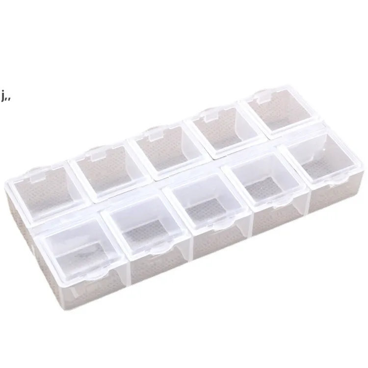 10 Raster Plastic Nail Tool Sieraden Opbergdoos Rhinestone Organizer Container Case Nails Kunstbenodigdheden RRE13338