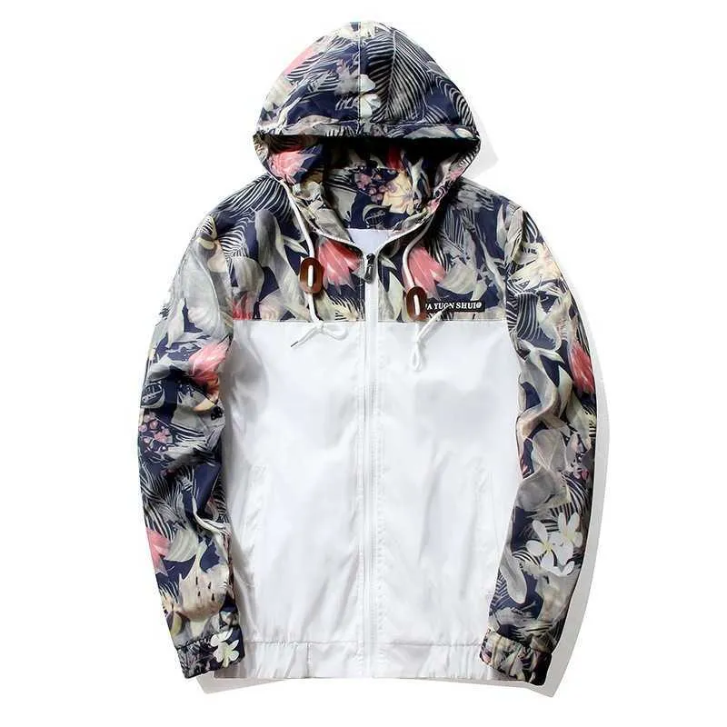 Kurtka kwiatowa Jesień Męskie Kurtki Z Kapturem Slim Fit Długim Rękawem Homme Trendy Windbreaker Płaszcz Marka Odzież Drop 210909