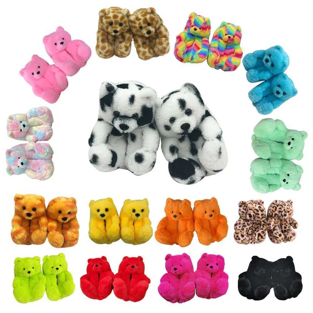 2021 Latest Stlye Teddy Bear Baby Slipper Warm Fur for Boy and Girl Suit 1-5 Years Old Kids Bedroom Indoor Slides Y0902