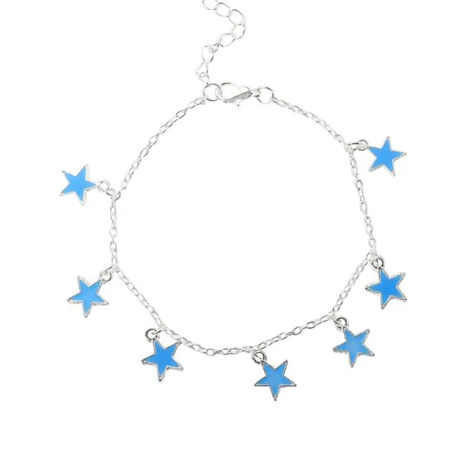 Anklets Jewelrylights Europe and the United States Ladies Beach Wind Blue Five - Winted Star Tassel Anklet Luminous Drop dostawa 2021 N7G4