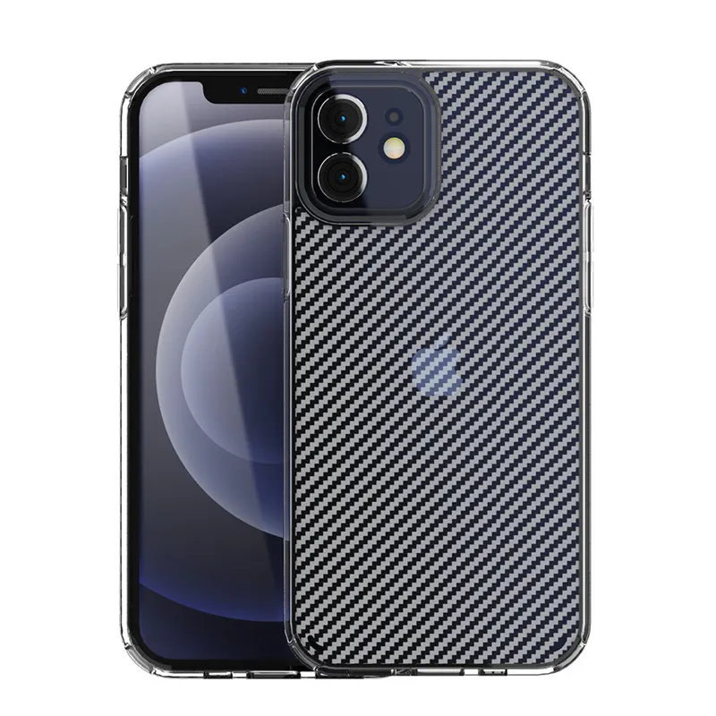 Coques de téléphone portable à texture en fibre de carbone givrée en acrylique TPU transparent pour iPhone 12 pro max 11 8 plus XR avec étui de protection pour appareil photo