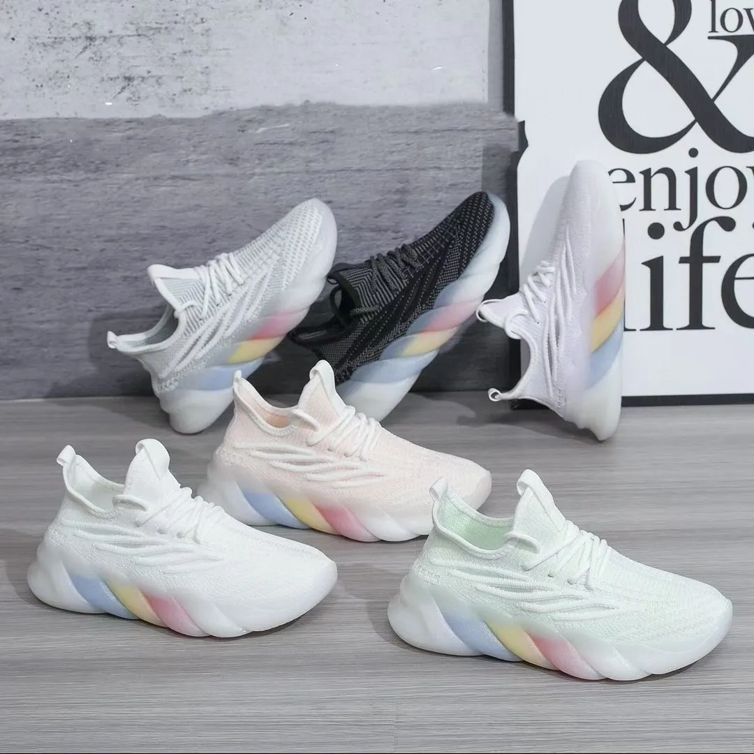 Jelly bodem regenboog oude schoenen vrouwelijke 2021 lente en zomer Koreaanse stijl vliegende geweven mesh ademend sneakers