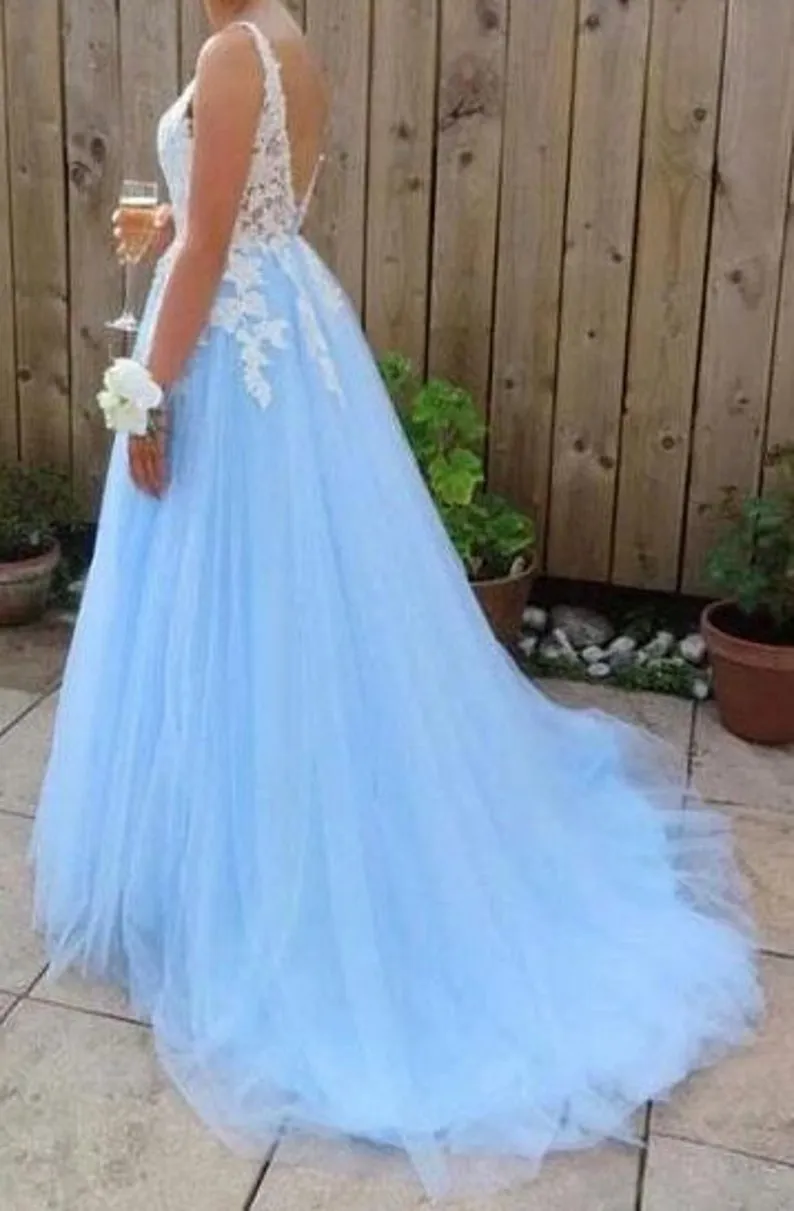 Light Blue Lace Applique A Line Light Blue Prom Dress For Graduation Party And Formal Evening Events From Babynice888 139.35 DHgate.Com