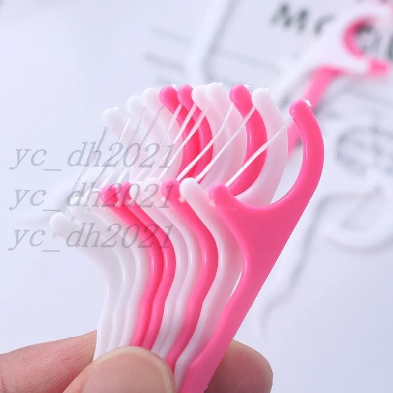 25 pçs / set Plástico Toothpick Dental Floss Stick Dental Fio De Limpeza De Limpeza Ferramenta Opp Bag Pack DHL Frete Grátis