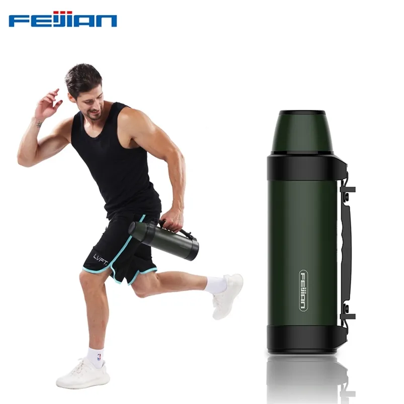 Feijian 1.2L / 1.5L Thermosfles Vacuümflessen Thermo Cup Outdoor Reizen Koffiemok Thermische Isolatie Prestaties Meer dan 24 uur 210809