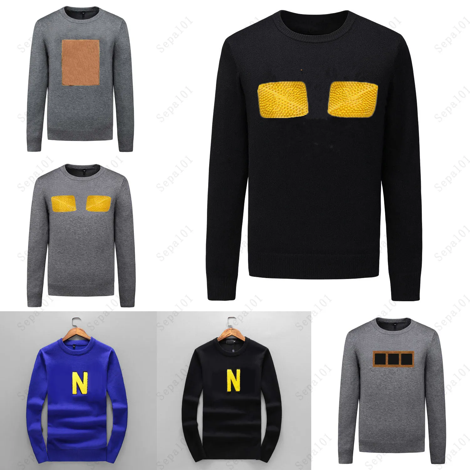 Mężczyźni sweter Klasyczny Mody List Wzór Jesień Zima Z Długim Rękawem 5 Styl Męskie Swetry Casual Crew Neck Contrast Color Tops